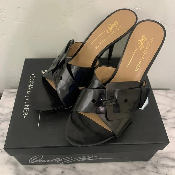 Donald J Pliner Elaine Black Soft Patent Mules NIB, Sz 8.5M - Picture 2 of 12